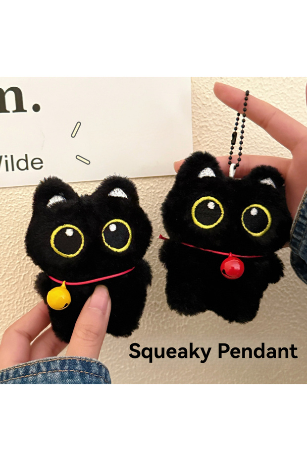 Plush 2 pcs 1/2 Pcs Cute Little Black Cat Bell Keychain Pendant Squeaking Plush Toy