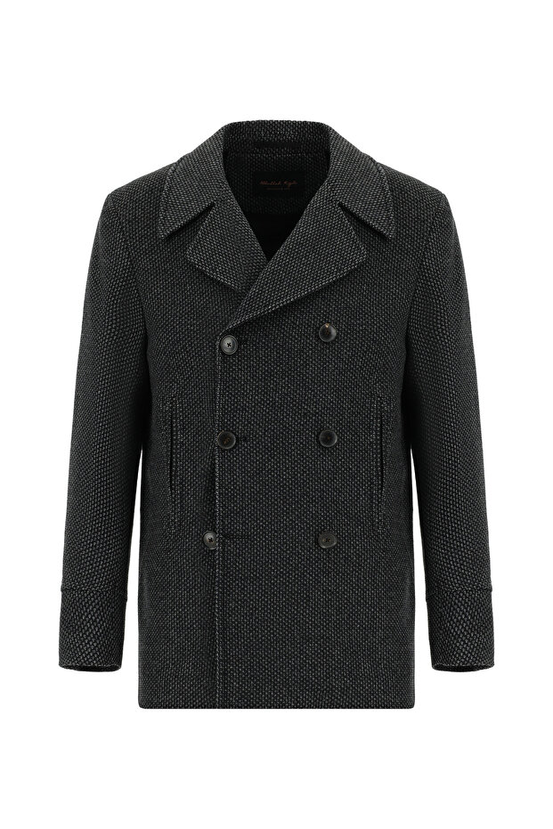 Patterned Wool Cashmere Double Breasted Coat