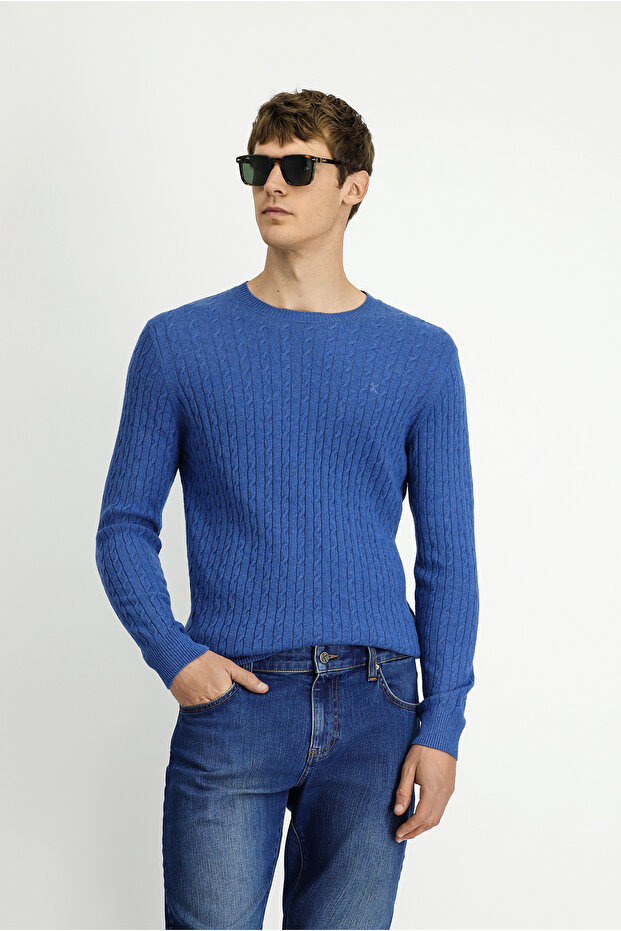 Crew Neck Regular Fit Patterned Wool Knitwear Sweater