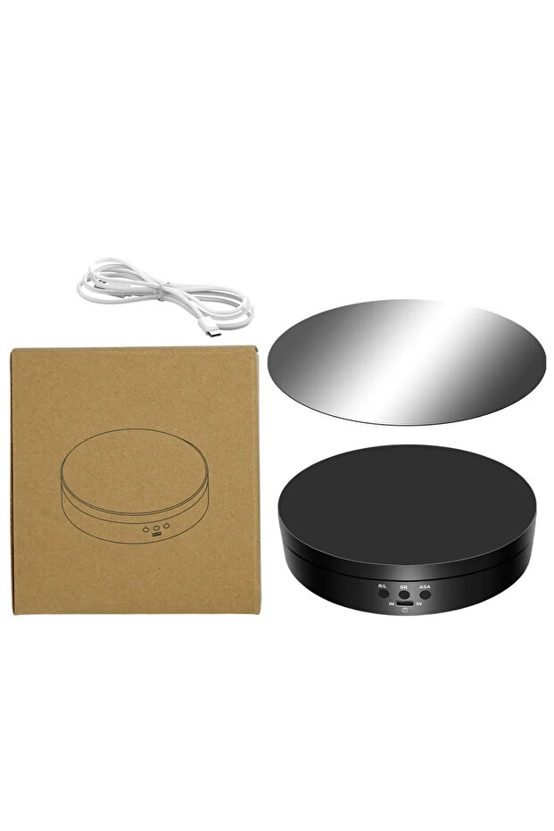 black Motorised Rotating Mirror Display Stand,360 Degree Turntable, Jewellery Holder,USB Power Suppl