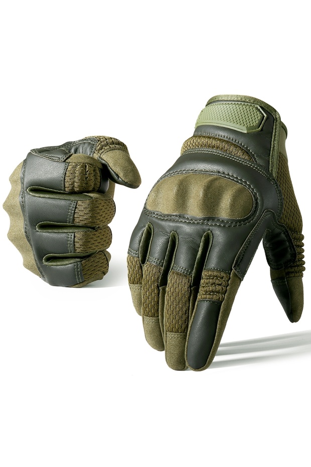 L Green PU Leather Tactical Gloves Touch Screen Cycling Hard Shell Hiking Combat Hunting Driving Bi