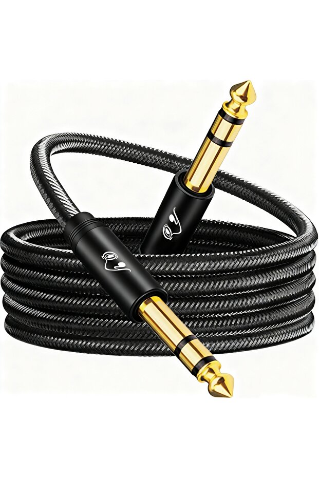 2.4m black 6.35mm to 6.35mm Audio Cable, 1/4" TRS Cable, 1/4" Balanced Stereo Audio Cable (Male to M