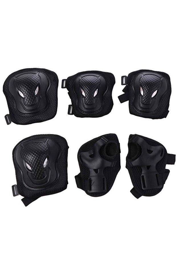 Black 6Pcs/Set Knee&Elbow&Palm Skateboard Protection Gear Thicken Breathable Inline Skating Protecto