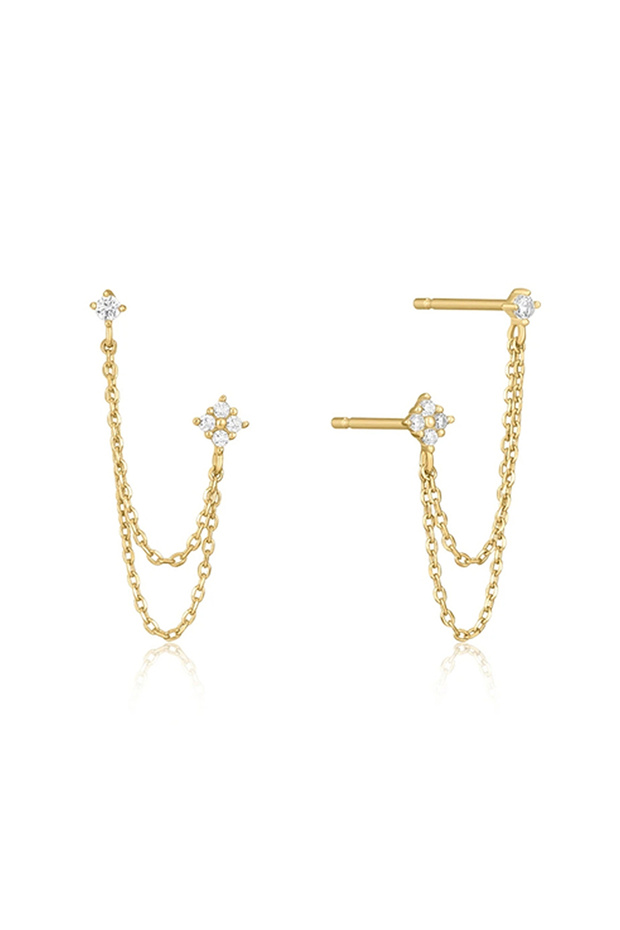 E2077 Huitan New Arrival Double Ear Studs Tassel Chains Hanging Earrings for Women Ear Piercing 3 Me