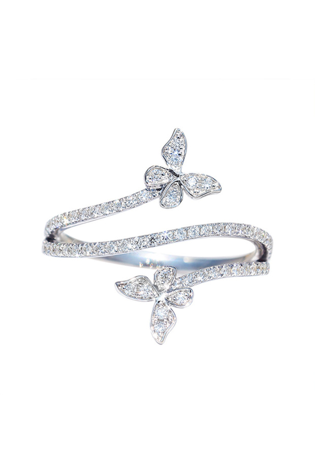 10 Q058 Huitan Exquisite Butterfly Rings for Women Luxury Inlaid Bling Bling Cubic Zirconia Temperam