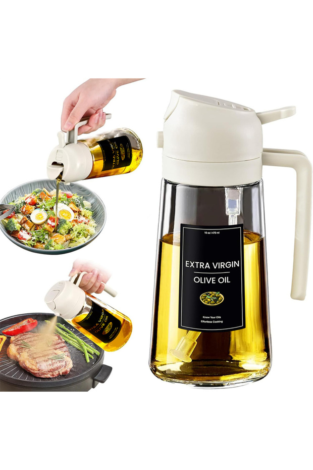 1pcs White 2 in 1 Oil Dispenser,Oil Sprayer for Cooking - 16oz/470ML Oil Dispenser for Kitchen,Olive