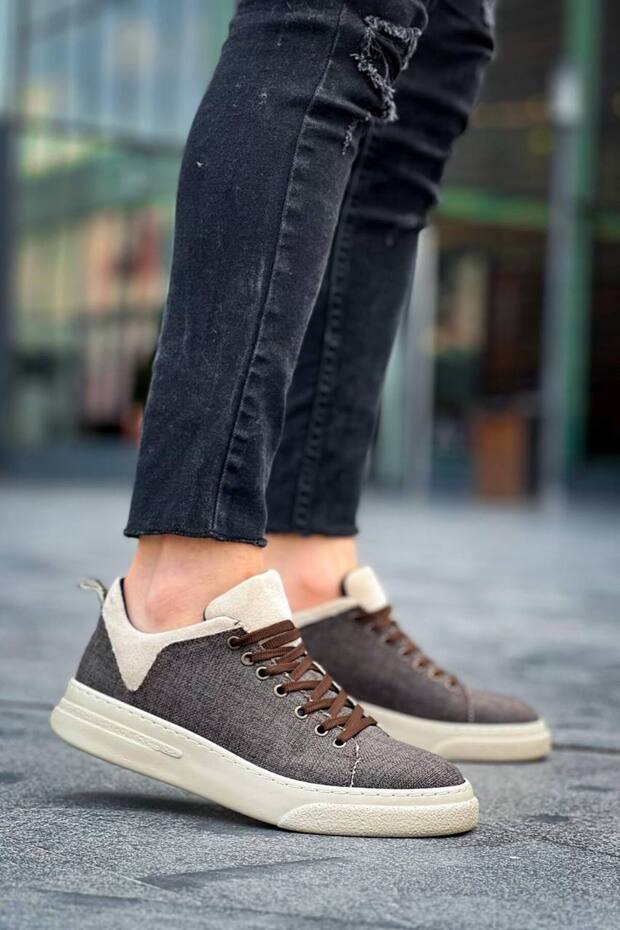 KB-X204 Kuback Tan Beige Linen Beige High Sole Casual Men's Sneakers