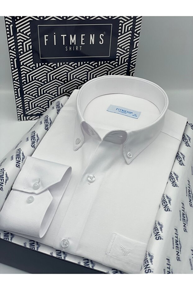 Classic Long Sleeve Cotton Collared Buttoned Gift Boxed Easy-Iron Men's Shirt Fs-003897 - White