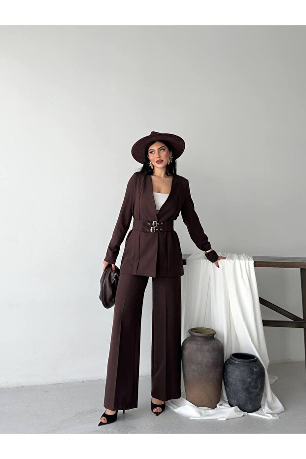 Premium Fit Kemerli Blazer Pantolon İkili Takım - 6