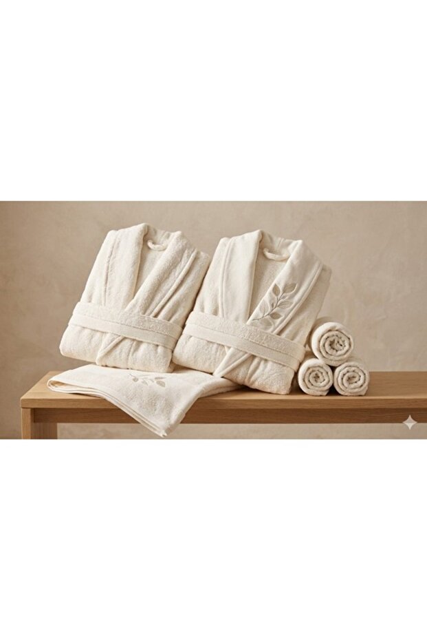 Leafscape Family Bathrobe Set Cream-Cream