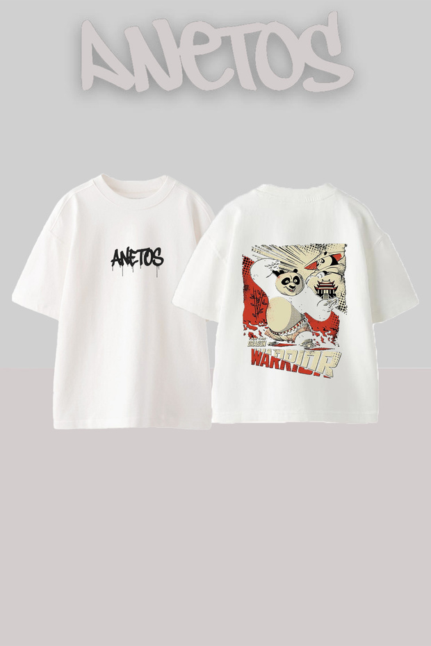 Kung Fu Design Back Printed Cotton White Oversize T-Shirt