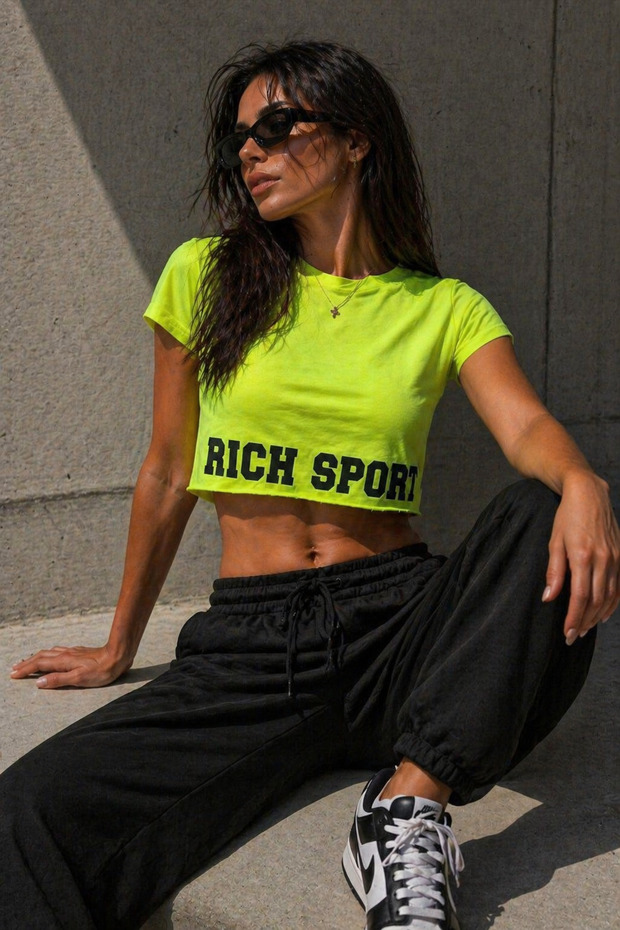 Women's Cotton Sport Printed Oversize Short Sleeve Crop T-Shirt
