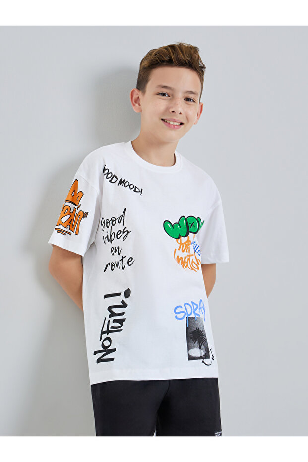 Teen Boys Graffiti Print Oversized Cotton T-Shirt