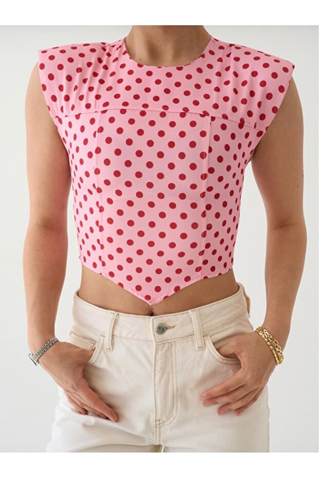 Polka Dot Crop Fitted Blouse