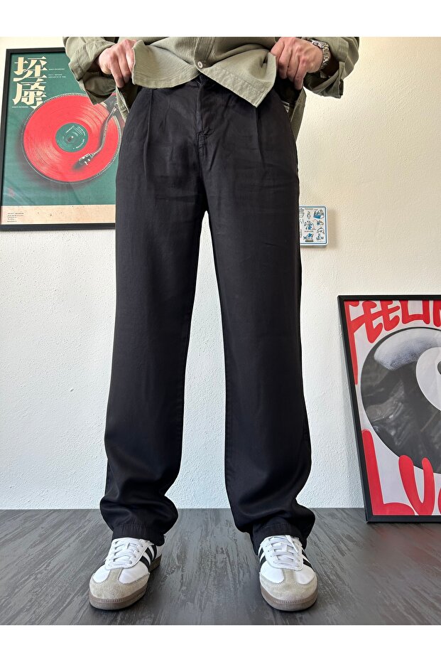 Vintage Washed Pleated Baggy Fabric Trousers
