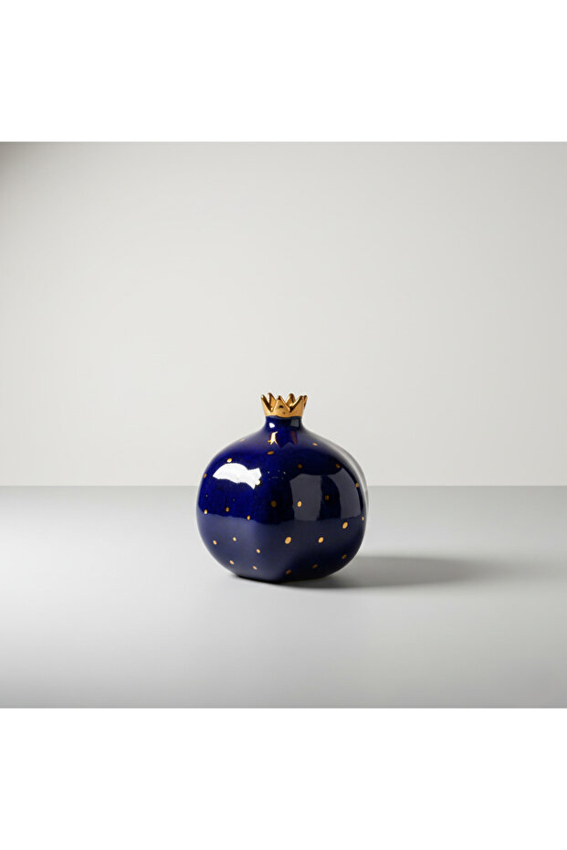 Pomegranate Ceramic Vase – Majestic Blue Hand-Painted Gold Detailing Decorative Centerpiece, Twig Holder & Luxury Home Décor Vase (13 × 12 cm)