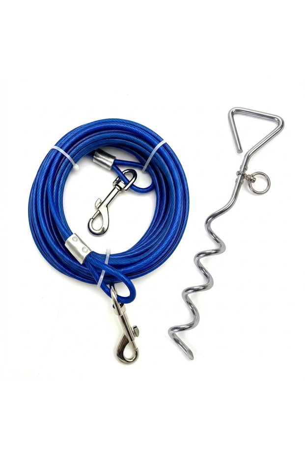 10 Meter Dog Garden Tie-Out Rope Set Steel Rope + 42 cm Spiral Stake (8mm Thickness)