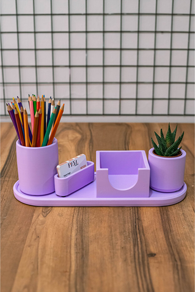 Concrete Office Set Pen Holder Pot Cactus Notebook Holder Business Card Holder Oval Tray