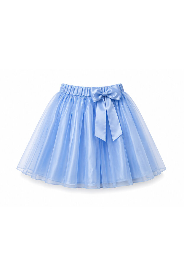Girl's Tulle Skirt with Bow Detail, Blue, Ages 5-13