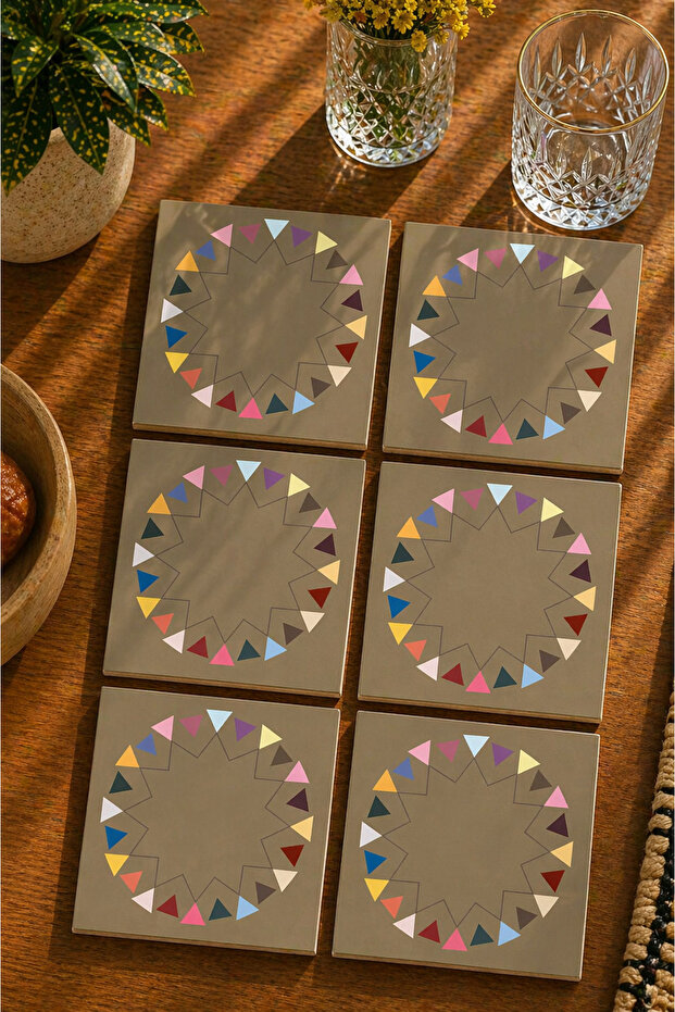 Abstract - Geometric Themed Set of 6 Coasters - Uv Printing Mdf - 10X10 cm