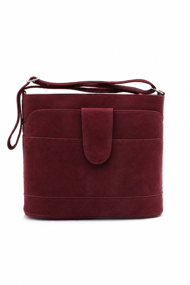 Genuine Suede Leather Women's Bag with Gold Detail and Cross Strap