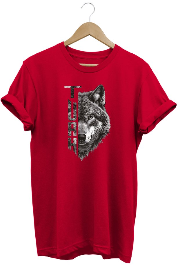 Unisex Black Turan and Wolf Silhouette Printed T-Shirt Relaxed Fit Bozkurt Themed Design T-Shirt