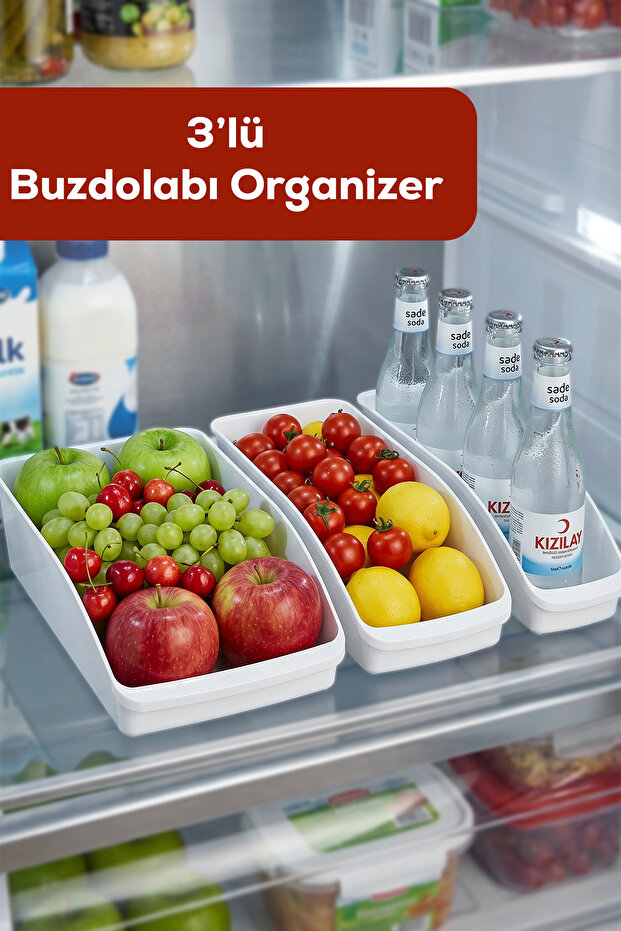 Org-49-P 3-Piece Multi-Purpose Plastic Cabinet Organizer Storage Box Organizer Basket - White