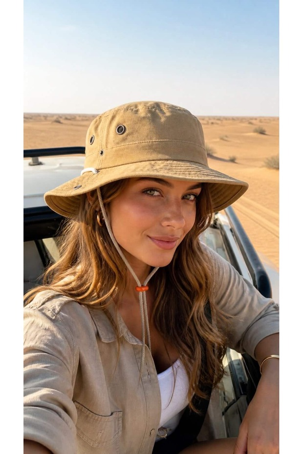 قبعة سفاري نسائية من الكتان القابل للتعديل برباط من Camel Keten
