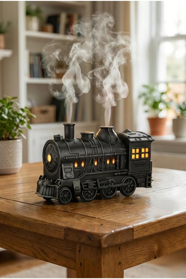 Steam Train Locomotive Diffuser - Aromatherapy Humidifier & Ambient Air Purifier with USB Mega Size Decorative Vintage Design Gift Decor