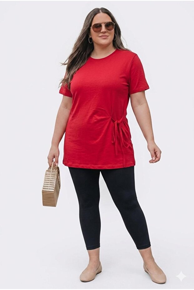 Women's Plus Size Short Sleeve Side Knot Detailed Blouse 2039-26