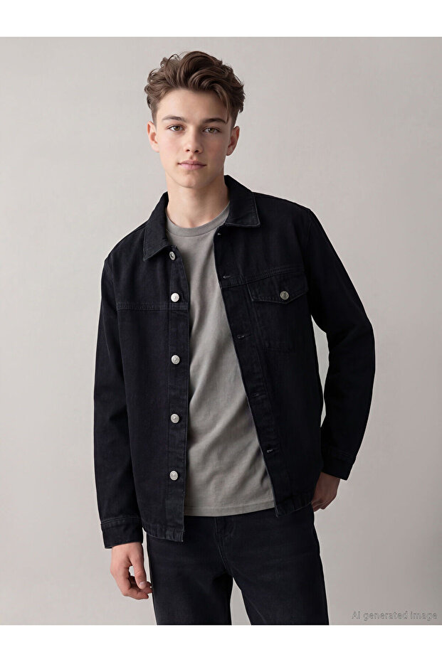 Trendlucky Long Sleeve Boy's Jean Jacket with Difference in Color