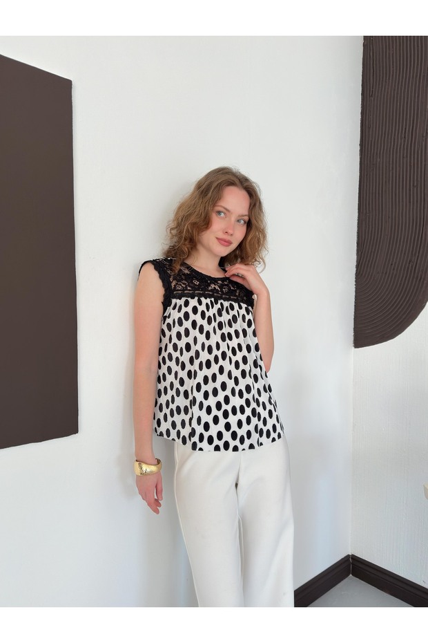 Dama Patterned Polka Dot Blouse | D3070002