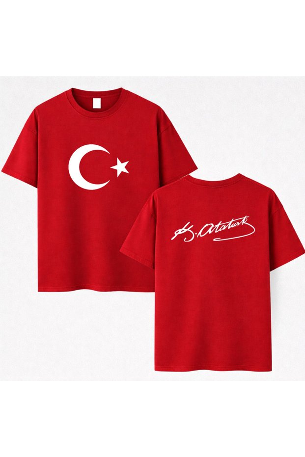 Turkish Flag Flag Printed Ataturk Signed Printed Unisex Red T-Shirt T-Shirt