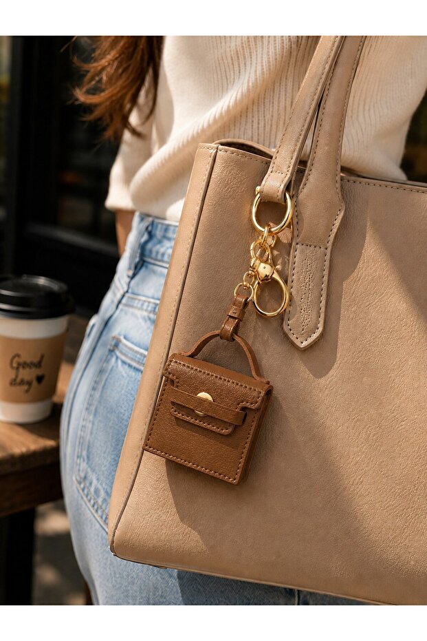 Brown mini bag charm keychain | bag accessory & ipod style mini wallet charm