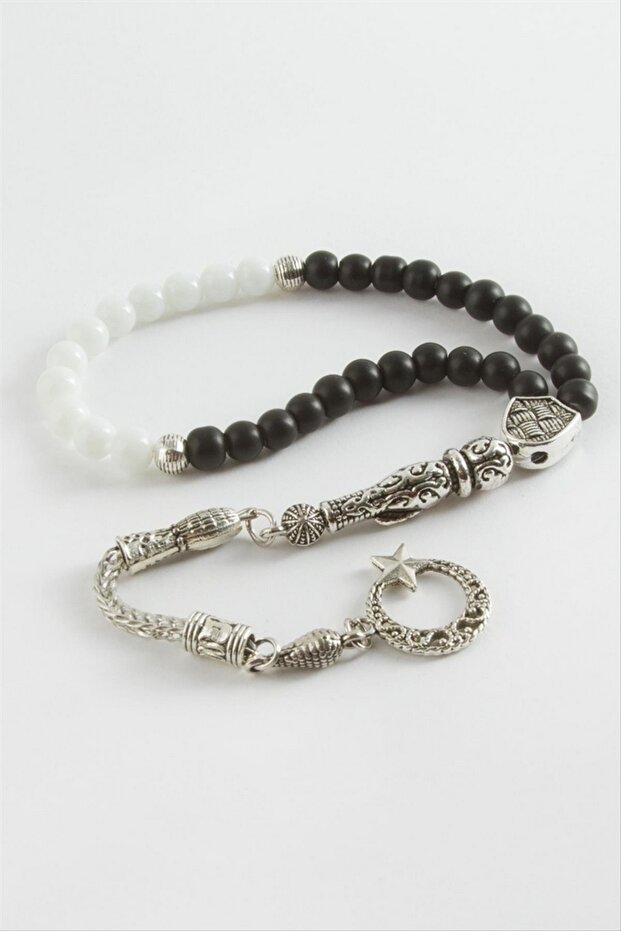 Ilkeshop Black and White Matte Onix Ceyt Natural Stone Prayer Beads 6 mm (220748) - Black
