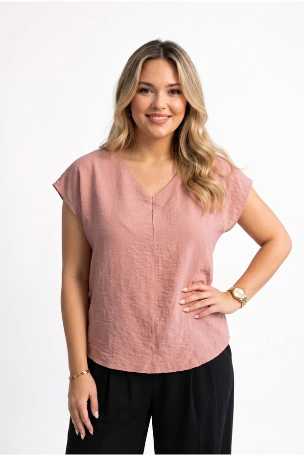 Women's Dusty Rose Plus Size Strawberry Fabric V-Neck Blouse Hzl26S-Zss110071