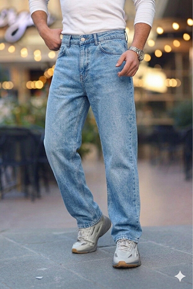 Men's Light Blue Rodeo Baggy Fit Comfortable Fit Jean Trousers