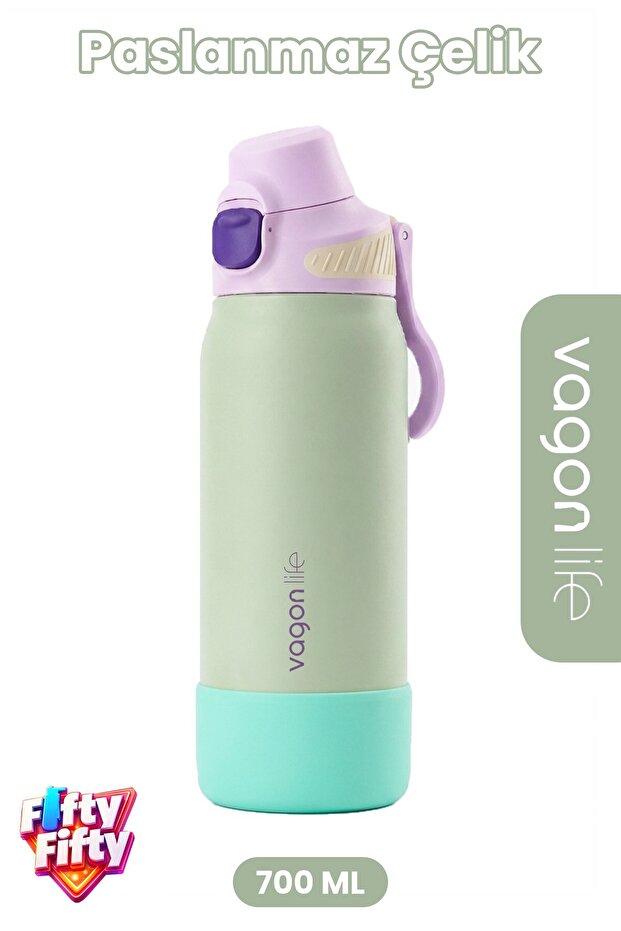 700 ml Single Lid Dual Use Stainless Steel Thermos with Straw and Comfortable Drinking Handle Ffvgn1112-700Ml