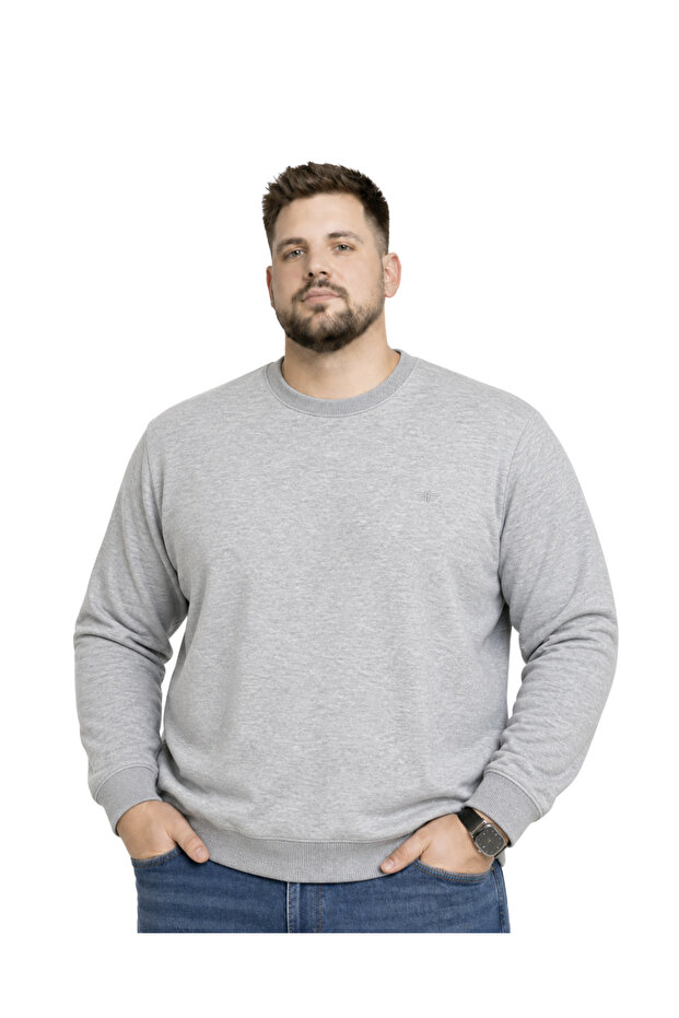 سويت شيرت رجالي كبير الحجم باللون الرمادي بياقة دائرية ونسيج مزدوج 3XL-4XL-5XL-6XL