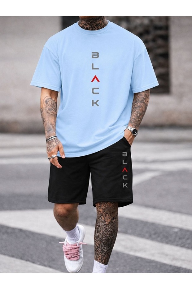 Unisex Wide-Let T-Shirt and Shorts Black Printed Set