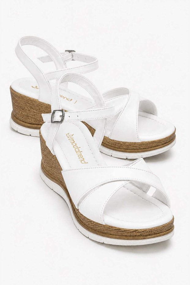 Women's Cross-Tied Low Wedge Heeled Sandals; White