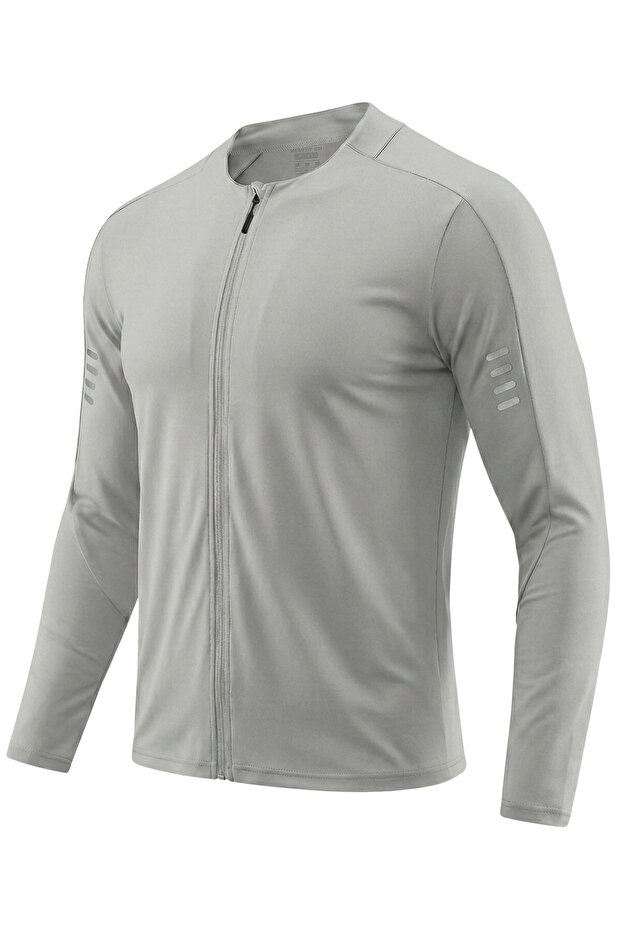 . Men's Full Zipper Diving Fabric Long Sleeve Slim Fit Flexible Sports Sweatshirt