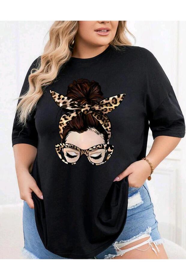 Oversize Women's Leopard Patterned Basic Oversized T-Shirt