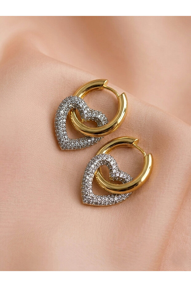 Ring Stone Heart Gold Steel Earrings