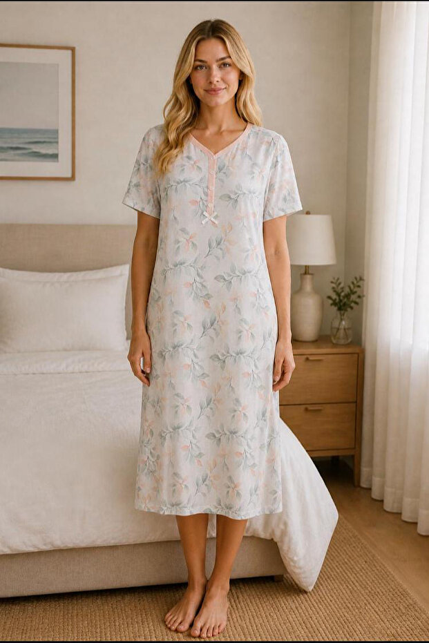 22827-Nena V-Neck 100% Cotton Next Nightgown with Patches