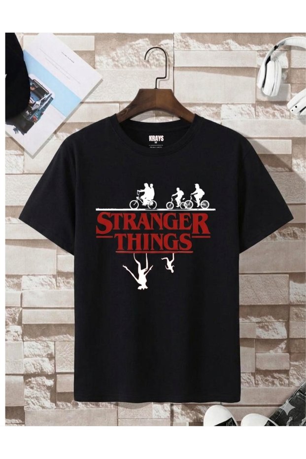 تي شيرت قطني فاخر للجنسين بتصميم شخصيات مطبوعة على شكل عكس الاتجاه من Stranger Things