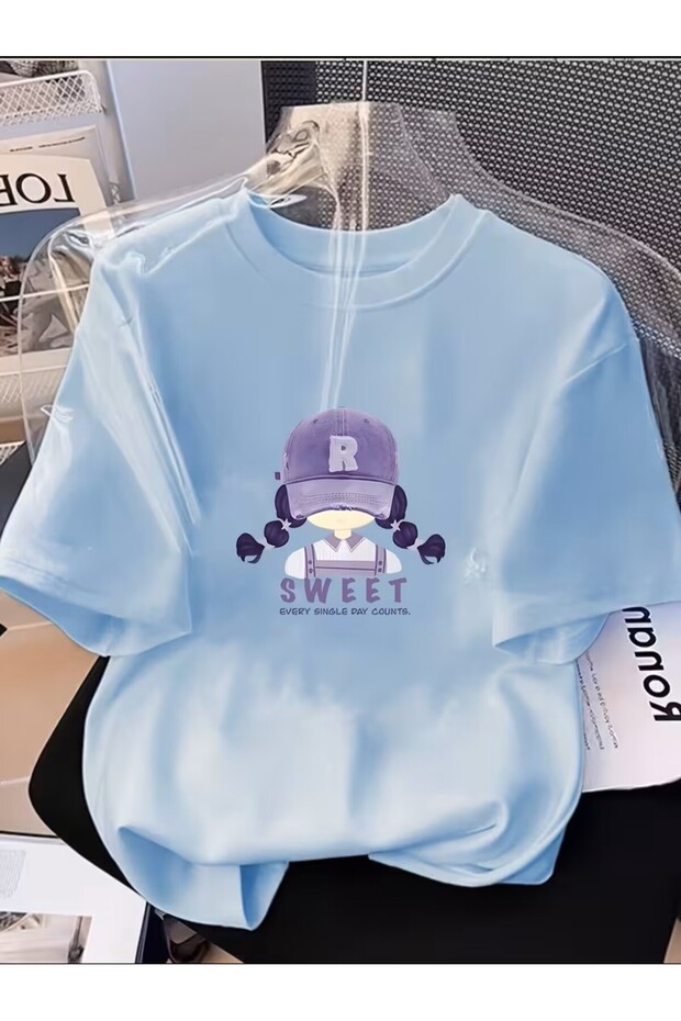 Printed Oversized Unisex Women's Crewneck T-Shirt