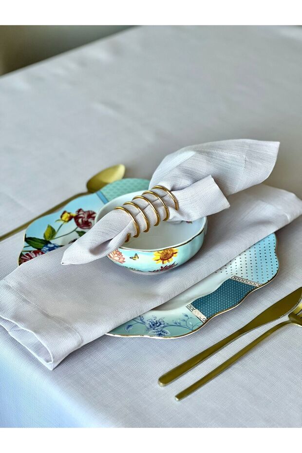 Lunaria Cream Premium Tablecloth and Dinner Napkin Set for 8 People