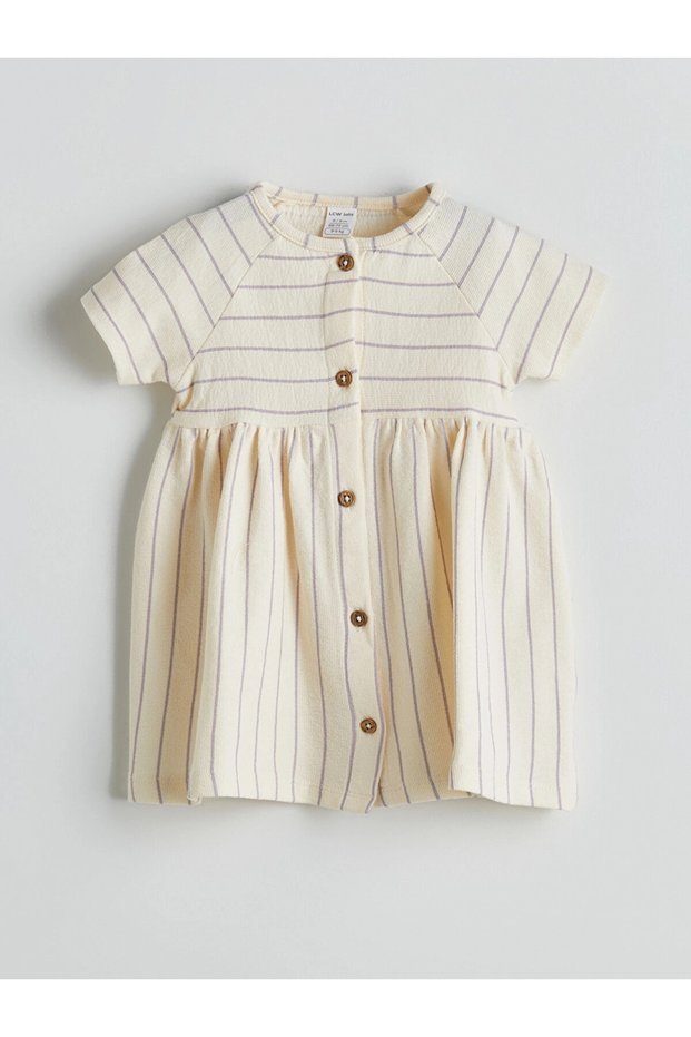 Baby Girl Lilac Striped Combed Cotton Dress