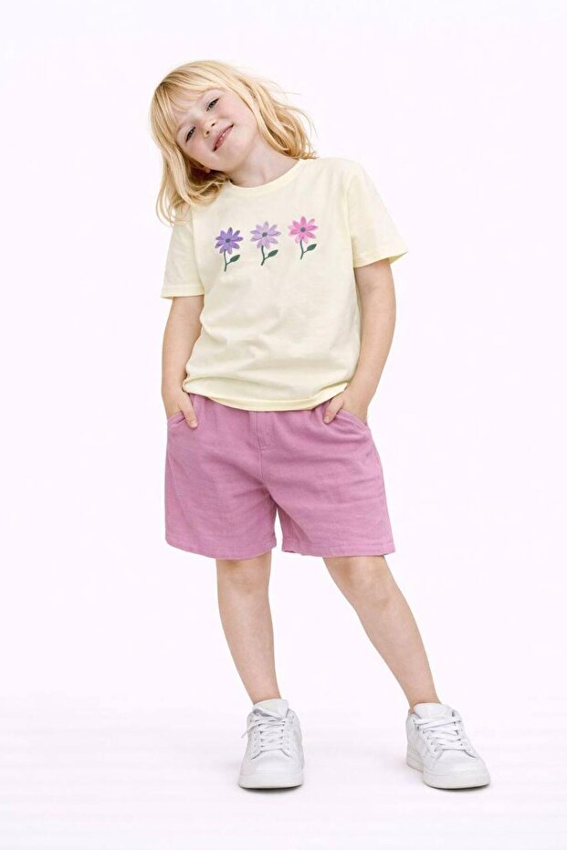 Floral Detailed Muslin Shorts Set
